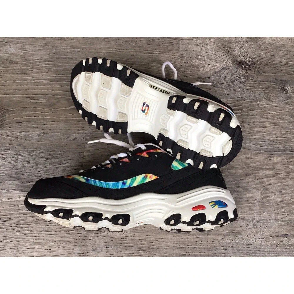 Skechers D'Lites Shoes Womens Size 11 Black Multi Tie-Dye Memory Foam SN 149015